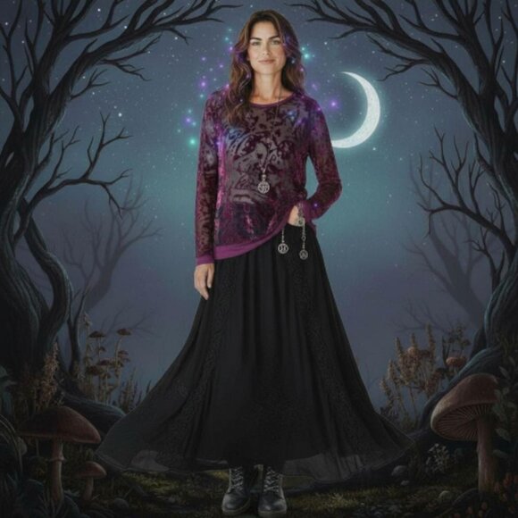 Y2K Burnout Velvet Burgundy Semi Blouse Longsleeve Sz L - Picture 13 of 13